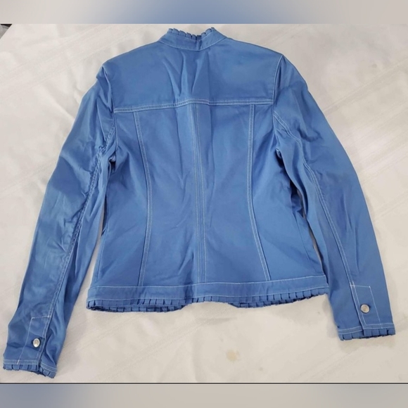 Blue Peck & Peck Weekend Ruffle Trim Hooked Closure Jacket Size 6 - Picture 3 of 8